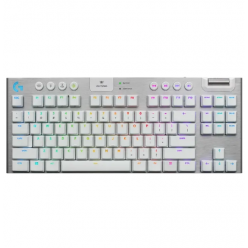 Gaming Wireless Keyboard Logitech G915 TKL, Mechanical, Ultra thin, GL Tactile, Aluminum, Media сontrols, Volume roller, RGB, 2.4GHz+BT, EN, White
