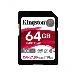 ..64GB  SDXC Card (Class 10) UHS-II , U3, Kingston Canvas React Plus "SDR2/64GB" (R/W:300/260MB/s)
