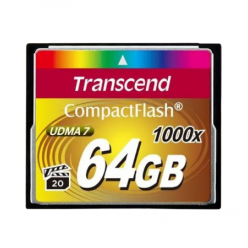 .64GB CompactFlash Card, Hi-Speed 1000X, Transcend "TS64GCF1000" (R/W: 160/120MB/s)
