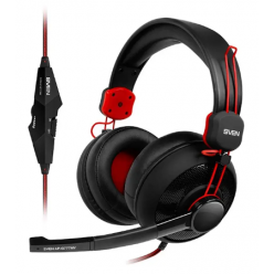 Gaming Headset SVEN AP-G777MV, 40mm drivers, 20-20kHz, 32 Ohm, 110dB, 298g, In-Line Controls, 1.2m+1m, 3.5mm(4pin)+2x3.5mm, Black/Red
