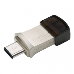 64GB USB3.1/Type-C Flash Drive  Transcend "JetFlash 890", Silver, Metal Case, OTG (R/W:90/30MB/s)
