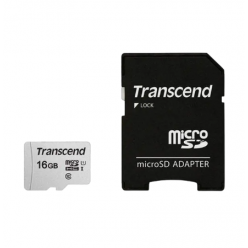 .16GB MicroSD (Class 10) UHS-I (U1),+SD adapter Transcend "TS16GUSD300S-A" (R/W:95/45MB/s)
