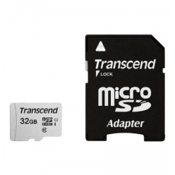 .32GB MicroSD (Class 10) UHS-I (U1),+SD adapter, Transcend "TS32GUSD300S-A" (R/W:95/45MB/s)
