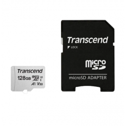 128GB MicroSD (Class 10) UHS-I (U3) +SD adapter, Transcend "TS128GUSD300S" (R/W:95/45MB/s)
