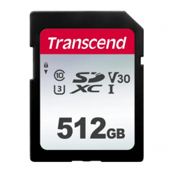 .512GB SDXC Card (Class 10)  UHS-I, U3, Transcend 300S  "TS512GSDC300S" (R/W:95/45MB/s)
