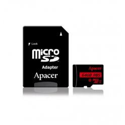 .64GB MicroSD (Class 10) UHS-I (U1) +SD adapter, Apacer "AP64GMCSX10U5-R" (R/W:85/20MB/s)
