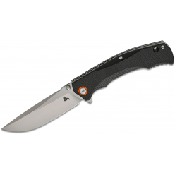 Складной EDC‑нож BlackFox Spectrum BF 782 OR, клинок Drop‑Point из стали D2 (HRC 59–61) с сатинированной отделкой Satinato (~95 мм), рукоять из чёрного G10 с внутренними лайнерами из нержавеющей стали и оранжевым кольцом у оси, механизм flipper + Liner‑Lo
