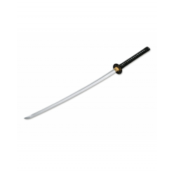 Рабочая катана Amber Dragon BO‑05ZS979 Magnum (Fox Knives), декоративный меч с клинком из углеродистой стали (~67,5 см, толщиной ~3,7 мм), искусственный хамон, гард с мотивом летающего дракона, чёрные деревянные ножны с пурпурным изображением дракона, общ