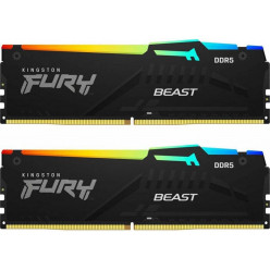 64GB (Kit of 2*32GB) DDR5-6000  Kingston FURY® Beast DDR5 RGB EXPO, PC48000, CL30, 2Rx8, 1.4V, Auto-overclocking, Asymmetric BLACK Large heat spreader, Dynamic RGB effects featuring Fury Infrared Sync technology, AMD® EXPO v1.1 and Intel® Extreme Memory P