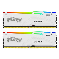 64GB (Kit of 2*32GB) DDR5-6000  Kingston FURY® Beast DDR5 White RGB EXPO, PC48000, CL30, 2Rx8, 1.4V, Auto-overclocking, Asymmetric WHITE Large heat spreader, Dynamic RGB effects featuring Fury Infrared Sync technology, AMD® EXPO v1.1 and Intel® Extreme Me