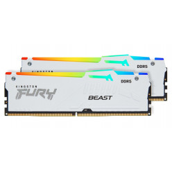 64GB (Kit of 2*32GB) DDR5-6400  Kingston FURY® Beast DDR5 White RGB EXPO, PC51200, CL32, 2Rx8, 1.4V, Auto-overclocking, Asymmetric WHITE Large heat spreader, Dynamic RGB effects featuring Fury Infrared Sync technology, AMD® EXPO v1.1 and Intel® Extreme Me