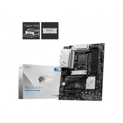MSI PRO B760-P II, Socket 1700, 13Phases, Intel® B760 (14/13/12th Gen CPU), CPU graphics, HDMI, DP, Dual 4xDDR5-7000, 5xPCIe X16 4.0, 4xSATA3, RAID, 2xM.2 4.0, 1xM.2 4.0, ALC897 7.1 HDA/SPDIF, 2.5GbE LAN, 1xUSB-C 3.2Gen2, 7xUSB3.2(1C+6A), Mistyc Light RGB