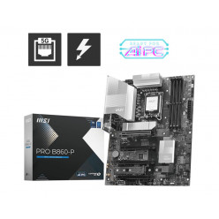 MSI PRO B860-P, Socket 1851, 15Phases, Intel® B860 (Ultra 2 Series CPU), CPU graphics, HDMI, DP, Dual 4xDDR5-8800, 4xPCIe X16 5.0, 4xSATA3, RAID, 3xM.2 5.0, ALC897 7.1, 5GbE LAN, WiFi7/BT, 1xTB4(USB-C), 2xUSB3.2Gen2(1C+2A), 6xUSB3.2, RGB Mystic Light, ATX