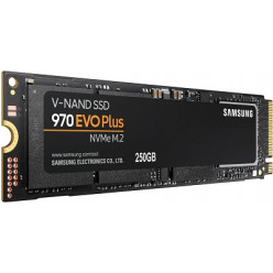 M.2 NVMe SSD 250GB  Samsung SSD 970 EVO Plus, PCIe3.0 x4 / NVMe1.3, M2 Type 2280 form factor, Seq. Read: 3500 MB/s, Seq. Write: 2300 MB/s, Max Random 4k: Read /Write: 250,000/550,000 IOPS, Samsung Phoenix Controller, 512MB LPDDR4, V-NAND 3-bit MLC