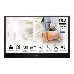 15.6- MSI LED PRO MP161 E2U Portable Monitor Black (4ms, 800:1, 250cd, 1920x1080, 170°/170°, miniHDMI, 2 x USB-C (DP 1.2a signal with Alt mode & 15W Power Delivery / Power Input), Speakers 2 x 1.5W)