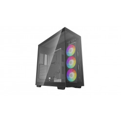 DEEPCOOL -CH780- ATX Case, with Panoramic Glass-Dual Chamber Layout, without PSU, Tool-Less, Pre-installed: Side:1x420mm (3*140mm) ARGB, Support 420mm radiator, Vertical GPU mount and riser cable included, 1xType-C (Gen2), 4xUSB3.0, 1x Audio, LED, Black