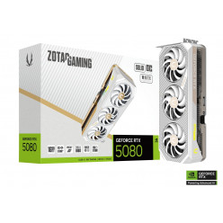 ZOTAC GeForce RTX™ 5080 SOLID OC White Edition 16GB GDDR7, 256bit, 2640/30000Mhz, Blackwell/DLSS4, PCIeX16 5.0, 3.5-slot, 1xHDMI, 3xDP, Large Vapor Chamber, Triple Fan / IceStorm 3.0, Active Fan Control/FREEZE Fan Stop/Dual Bios, SPECTRA2.0 Link/RGB Light