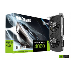 ZOTAC GeForce RTX™ 4060 Twin Edge  8GB GDDR6, 128bit, 2460/17000Mhz, Ada Lovelace/DLSS3/Full Ray Tracing, PCIeX16 4.0, 1xHDMI, 3xDP, Compact 2.0 Slot Footprint, Dual Fan / FREEZE Fan Stop, Metal Backplate, 1x 8-pin PCIe, Medium Pack