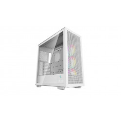 Корпус DEEPCOOL "MORPEUS WHITE" ATX, изменяемая конфигурация, модульная камера (одинарная или двойная), боковые панели из закалённого стекла, без блока питания, 3 вентилятора 140 мм ARGB, вертикальное крепление видеокарты, двойной цифровой дисплей в реаль