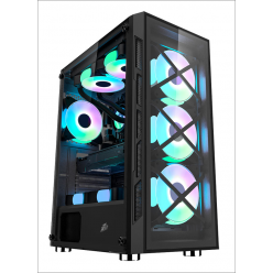 Корпус 1STPLAYER XP-G BLACK, ATX, без блока питания, боковая панель из закаленного стекла, стеклянная передняя панель, вентиляторы CC ARGB (3 спереди, 1 сзади), C4 (концентратор + пульт ДУ), поддержка ARGB, синхронизация с материнской платой, 2 жёстких ди