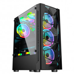 Case 1STPLAYER D4 BLACK, ATX w/o PSU, Left Side Panel: Tempered Glass, Front panel: Metal Mesh Cover, F2 ARGB fan (3front,1rear), C1 (HUB+Remote), Support ARGB, MB Synchronization, 3.5" HDD*2 / 2.5" SSD*1, USB3.0*1, USB2.0*2, HD AUDIO, SPCC 0.45mm, Black