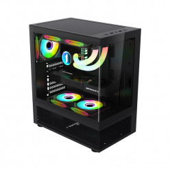 Case 1STPLAYER Mi7-A BLACK, ATX w/o PSU, Double Sided Panoramic Glass, Mesh Hybrid Panels, FBR ARGB fan (2bottom), FB ARGB fan (1rear), C4(HUB+Remote), MB Synchro, 3.5" HDD: 1+2.5" SSD: 2, USB3.0*1+USB2.0*1+HD AUDIO, SPCC 0.5mm, Black