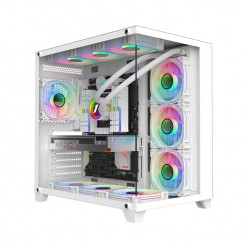 Case 1STPLAYER MV8-TP WHITE, ATX w/o PSU, Double-Sided tempered glass Front & Side panels, FCR-W ARGB fan (3 front side,3 bottom), FC-W ARGB fan (1rear), C1(ARGB HUB+Remote Control), MB Synchronization, 2x2.5"/1x3.5", 360mm Cooling, 0.7mm steel structure,