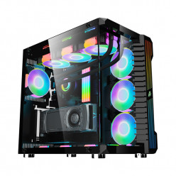 Case 1STPLAYER SP9 BLACK, ATX w/o PSU, 2*4 mm tempered glass Front & Side Panoramic panels, FCR ARGB fan (3 front side,3 bottom), FC ARGB fan (1rear), Front: Rainbow RGB strip, C1(ARGB HUB+Remote), MB Synchronization, 2x2.5"/2x3.5", 0.8mm steel structure,