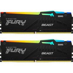 32GB (Kit of 2*16GB) DDR5-5200  Kingston FURY® Beast DDR5 RGB EXPO, PC41600, CL36, 1Rx8, 1.25V, Auto-overclocking, Asymmetric BLACK low-profile heat spreader, Dynamic RGB effects featuring HyperX Infrared Sync technology, AMD® EXPO v1.0 and Intel® Extreme