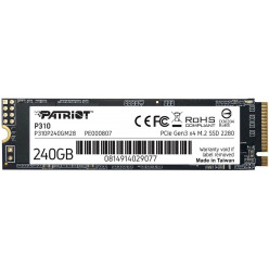 M.2 NVMe SSD 240GB Patriot P310, Interface: PCIe3.0 x4 / NVMe 1.3, M2 Type 2280 form factor, Sequential Read 1700 MB/s, Sequential Write 1000 MB/s, Random Read 280K IOPS, Random Write 250K IOPS, SmartECC technology, EtE data path protection, TBW: 120TB, 3