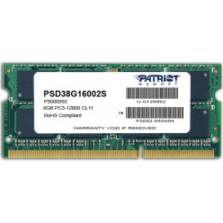 8GB DDR3-1600 SODIMM  PATRIOT Signature Line, PC12800, CL11, 2 Rank, Double-sided module, 1.5V