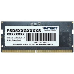 16GB DDR5-4800 SODIMM PATRIOT Signature Line, PC5-38400, CL40, 2 Rank Single-sided module, On-die ECC, 1.1V