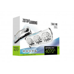 ZOTAC GeForce RTX 4070 Ti Trinity OC White Edition 12GB GDDR6X, 192bit, 2625/21000Mhz, Ada Lovelace/DLSS3, PCIeX16 4.0, 1xHDMI, 3xDP, Triple Fan / IceStorm 2.0, Active Fan Control/FREEZE Fan Stop, SPECTRA 2.0 RGB Lightning, Metal Backplate, GPU support, 1