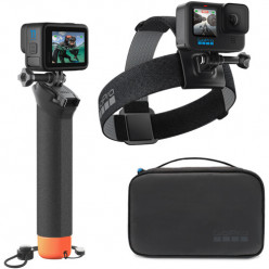 GoPro Adventure Accessories Kit, Includes: 1x Head Strap + Qiuick Clip 2.0, 1x Floating Hand Grip, 1x Transport Bag, 216x137x64mm, 240g