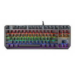 Trust Gaming GXT 834 CALLAZ TKL Mechanical Compact Metal top plate keyboard,Outemu linear mechanical red switches, multicolour LED illumination, 87 keys, 50 million key presses, US, 1.8m, USB, Black