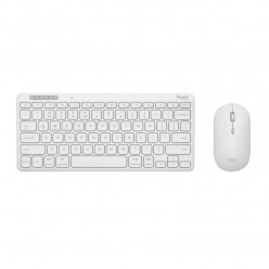 Trust  Lyra Multi-Device Compact Wireless keyboard and mouse set, RF 2.4GHz, Bluetooth, 800-1600 DPI, Silent click, FN keys, USB-A, USB-C, Rechargeable battery, 301g, US, White