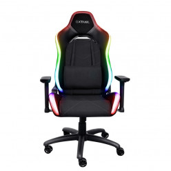 Trust Gaming Chair GXT 719 Ruya - Black RGB, breathable fabric/PU leather on the sides, 3D armrests, Class 4 gas lift, 90°-180° adjustable backrest, Powerbank, Wireless remote, Including removable and adjustable lumbar and neck cushion, Durable double whe