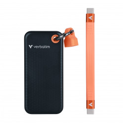 M.2 External SSD 1.0TB  Verbatim Pocket USB 3.2 Gen 2, Black/Orange, USB-C, Sequential Read/Write: up to 1000/1000 MB/s, Windows®, Mac, Keyring and Cable Holder, Portable, Compact, Rugged and Perfect for travel, Ultra-lightweight, Cloth bag, Nero Backup S