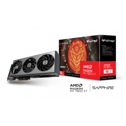 Sapphire NITRO+ Radeon™ RX 7800 XT 16GB GDDR6 256Bit 2565/19500Mhz, 2xHDMI, 2xDP, Triple Fan, SP: 3840, AMD RDNA 3, 5nm GPU, PCIe4.0, Composite Heatpipe, Two-Ball Bearing, Angular Velocity Fan Blade, Aluminum Alloy Frame, Dual UEFI, ARGB Light Bar, Metal 