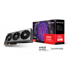 Sapphire NITRO+ Radeon™ RX 7700 XT 12GB GDDR6 192Bit 2599/18000Mhz, 2xHDMI, 2xDP, Triple Fan, SP: 3456, AMD RDNA 3, 5nm GPU, PCIe4.0, Composite Heatpipe, Two-Ball Bearing, Angular Hybridized Fan Blades, Aluminum Alloy Frame, Dual UEFI, ARGB Light Bar, Met