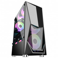 Case 1STPLAYER DK-3 BLACK, ATX w/o PSU, Left Side Panel: Tempered Glass, Striking Front Panel Design, F2 ARGB fan (3front), C3 HUB without Controller, MB Synchro, Tool-free Installation, 3.5- HDD*1 / 2.5- SSD*1, USB3.0*1, USB2.0*2, 2x3.5Jack (Headphones+M