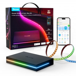 TV Light Strip  GOVEE RGBICW AI Sync Box (55--65-), Wi-Fi + BT, AI chip, Multicolor + Extra White LEDs, Zonal Color Control, Matter, Voice Control, App, Music Mode, HDMI 2.1 (4 in/1 out), 8K 60Hz or 4K 144Hz, Supports VRR and ALLM, HDR10+, Doby Vision