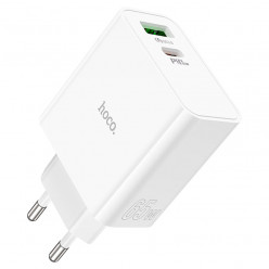 USB Charger  HOCO C113A Awesome Dual-port 65W, 1 x USB-C + 1 x USB, USB-C: up to 65W,  USB:18W, Total output: 5V/3.25A, up to PD65W / QC3.0, White