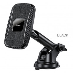 Car Holder  HOCO CA75, Magnetic wireless charging car holder, Output: up to 15W, USB-C, Material: PC+ABS+PU leather, Black