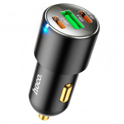 USB Car Charger - HOCO -NZ6-, USB + 2 USB-C, Total output: 45W, up to PD45W / QC3.0, USB-C 1/2: up to 25W, USB: up to 18W, Black