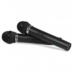 SVEN MK-715, Two plastic wireless dynamic microphones for karaoke, radio / 6.3 mm plug, up to 30 m distance, LED, black