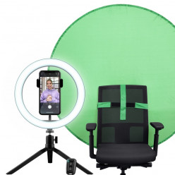 Trust Maku+, 2-IN-1 STREAMING KIT Ring Light, Improve your vlogs with this 10 inch ring light, 56-inch foldable green screen, including remote controls, tripod and phone clamp