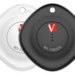 VERBATIM My Finder Bluetooth Tracker 2 Pack, Black & White, Works EXCLUSIVELY with the Apple devices in -Find My app-, For your keys, luggage or even your child’s toy, Play Sound, NFC, IP66, Replaceable battery lasts up to 1 year