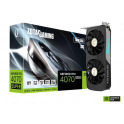 ZOTAC GeForce RTX™ 4070 SUPER Twin Edge OC 12GB GDDR6X, 192bit, 2490/21000Mhz, Ada Lovelace/DLSS3.5, PCIeX16 4.0, 1xHDMI, 3xDP, 2 Slot, Dual Fan/ IceStorm 2.0, Active Fan Control/FREEZE Fan Stop, SPECTRA RGB, Metal Backplate, Compact Size, 1x 12VHPWR, Pre