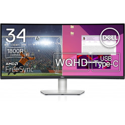 34.0- DELL VA LED S3423DWC Curved Silver/Black (4ms, 21:9, 300M:1, 300cd, 3440 x 1440, 178°/178°, HDMI2.0 x 2, DisplayPort, USB-C (Data, Video, Power), Refresh Rate 100Hz, AMD FreeSync, Curvature 1800R, USB Hub: 2 x USB3.0, Speakers 2 x 5W, Audio Line out